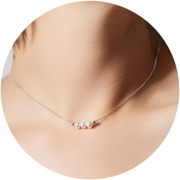 Jewelry - Dainty Crystal 925 Sterling Silver Choker Collar Necklace Handmade With 3 Beads